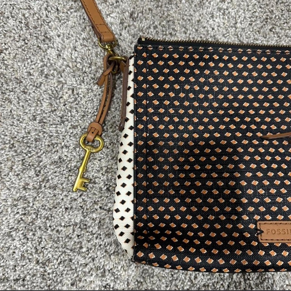 Fossil Black and Brown Clutch with Key Charm